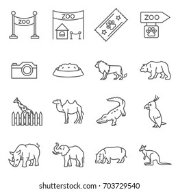 Simple Set of zoo Related Vector Line Icons. Contains such Icons as camel, alligator, bear, kangaroo, lion, reserve, giraffe and more.