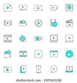 simple sets of video player filled line icons suitable for web, app, interface and software.