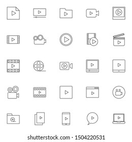 simple sets of video player outline icons suitable for web, app, interface and software.