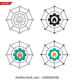 Simple setting property management icon on white background 4 types such as outline, black, color, outline and color. Vector illustration.
