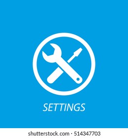 Simple Settings Symbol, Vector Illustration. Tools, Simple Flat Graphic Design Isolated On Blue Background