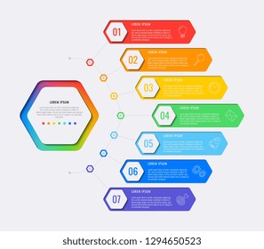 simple seven steps design layout infographic template with hexagonal elements. business process diagram for banner, poster, brochure, annual report and presentation with marketing icons. eps 10