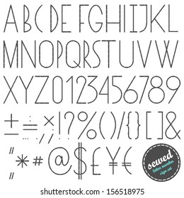 simple sewed gray letters and numbers on white background education set 