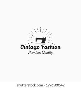 Simple sewing machine and sun flare vector illustration design. Vintage tailor, dressmaker, and fashion logo concept.