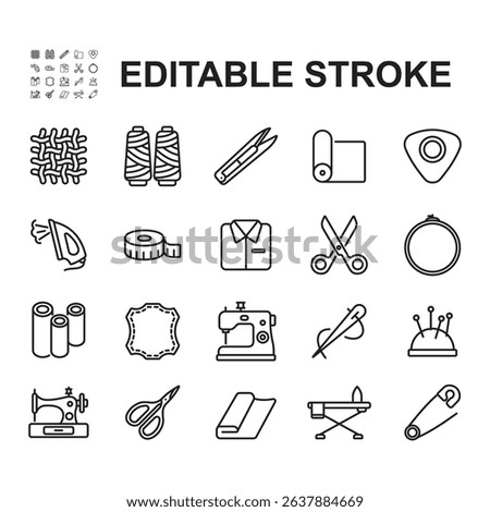 Simple Sewing Related Vector Line Icons Collection. Contains Icons such as Sewing Machine, Scissors, Needle and more.