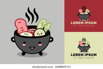 Simple Shabu Pot Cartoon Logo in Japanese Style
