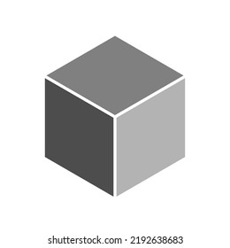 Simple Shaded Monochrome Gray Cube Box Icon in 3D Style Perspective View. Vector Image.