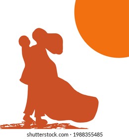 einfaches, schönes Paar bei Sonnenuntergang einzeln auf weißem Hintergrund, Mann, der eine Frau in den Armen trägt, Paar in Anzug und Kleid, Vektorgrafik