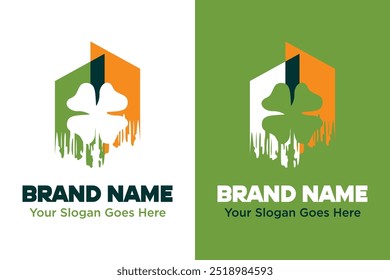 simple shamrock clover leaf with building illustration vector logo design