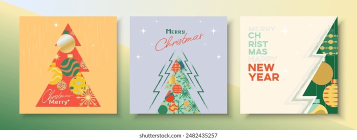 simple shape Christmas balls Happy New Year greeting card Set, Modern design typography invite posters, template, Layout, greeting flat design, banner	