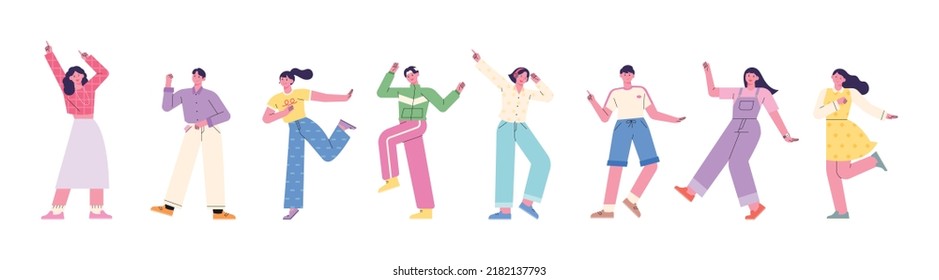 A simple shape dancing people icon. A tall and small head character. flat design style vector illustration.