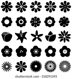 Simple shape geometric flower such as rose tulip sunflower daisy and other silhouette icon collection set, create by vector
