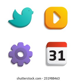 Simple shape icons.
Bird, Play Button, gear and Calendar shapes
