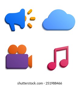 Simple shape icons.
Speaker, Cloud, Camera and Note shapes