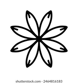 Flores de mandala de forma simple, Elementos florales abstractos, motivos florales meditativos. Signo y símbolo de la flor.