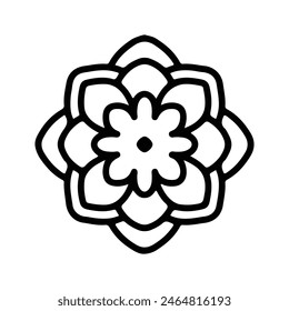 Simple shape mandala flowers, abstract floral elements, meditative flower motif. Flower sign and symbol.