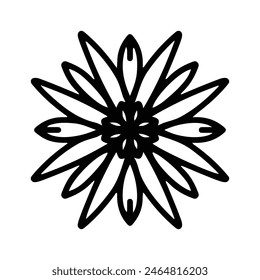 Simple shape mandala flowers, abstract floral elements, meditative flower motif. Flower sign and symbol.