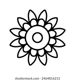 Simple shape mandala flowers, abstract floral elements, meditative flower motif. Flower sign and symbol.