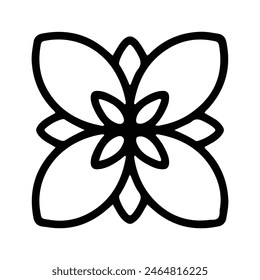 Simple shape mandala flowers, abstract floral elements, meditative flower motif. Flower sign and symbol.