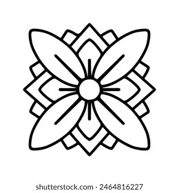 Einfache Form Mandala-Blüten, abstrakte florale Elemente, meditatives Blumenmotiv. Blumenzeichen und Symbol.