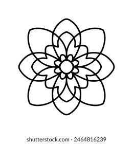 Simple shape mandala flowers, abstract floral elements, meditative flower motif. Flower sign and symbol.