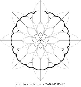Simple shape mandala flowers, abstract floral elements, meditative flower motif
