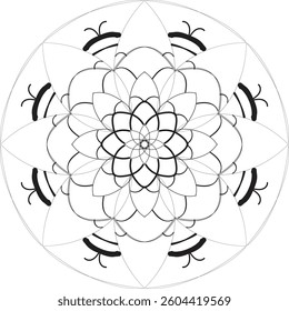 Simple shape mandala flowers, abstract floral elements, meditative flower motif