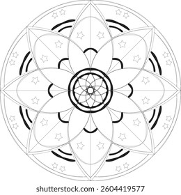 Simple shape mandala flowers, abstract floral elements, meditative flower motif