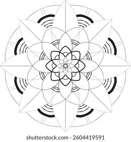 Simple shape mandala flowers, abstract floral elements, meditative flower motif