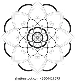 Simple shape mandala flowers, abstract floral elements, meditative flower motif