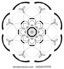 Simple shape mandala flowers, abstract floral elements, meditative flower motif