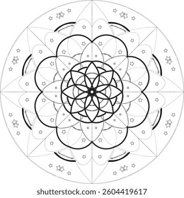 Simple shape mandala flowers, abstract floral elements, meditative flower motif