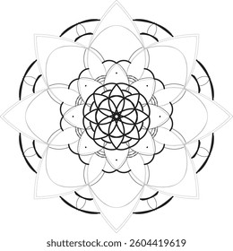 Simple shape mandala flowers, abstract floral elements, meditative flower motif