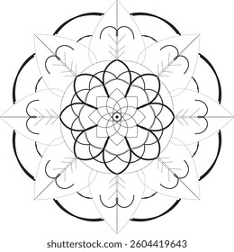 Simple shape mandala flowers, abstract floral elements, meditative flower motif