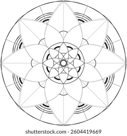 Simple shape mandala flowers, abstract floral elements, meditative flower motif