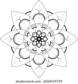 Simple shape mandala flowers, abstract floral elements, meditative flower motif