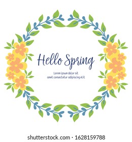 Simple shape pattern of leaf and flower frame, for hello spring greeting card template design. Vector
