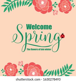 Simple shape Pattern of leaf and red floral frame, for welcome spring greeting card template design. Vector