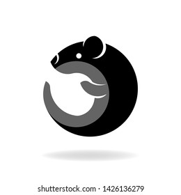 Simple shape of rat, icon or logo for web, mouse design with shadow on white background. vector illustration.