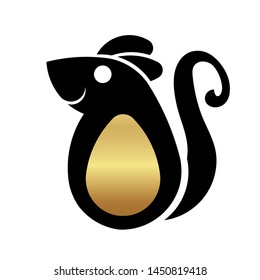 Simple shape of rat, icon or logo for web, mouse design with golden belly on white background. vector illustration.