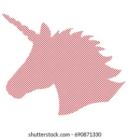 Simple Shape,  silhouette  of the magical unicorn in Nordic style cross stitch and inspired by Scandinavian Christmas patterns in red and white  
