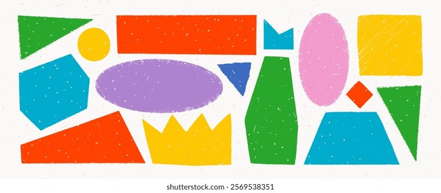 Simple shape stickers and frames with various patterns in rough rustic style. Hand drawn vintage badges, banners and other forms with textures and patterns. Hand-drawn infographic Vector collection
