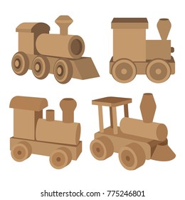 Simple shape toy locomotives set.
Isolated train vector illustrations.

