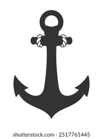 Forma simples de âncora vintage isolado no fundo branco. Silhueta de âncora de mar com corda. Ilustração vetorial
