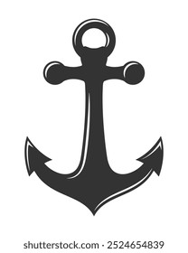 Simple shape of vintage anchor isolated on white background. Silhouette of sea anchor. Vector illustration