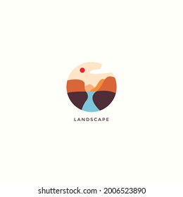 el logotipo del acantilado y el paisaje fluvial de forma sencilla, puede utilizarse para fines empresariales