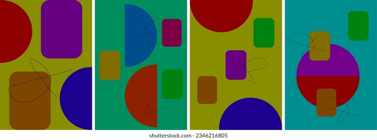 Formas simples de diseño de arte oscuro. Colores y formas geométricas simples. Conjunto de ilustraciones vectoriales planas. Afiche, portada, impreso, papel pintado o pancarta. Diseño artístico e ilustración vectorizada.