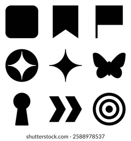 Simple Shapes Glyph Flat Icon Set Isolated On White Background