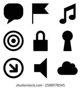 Simple Shapes Glyph Flat Icon Set Isolated On White Background