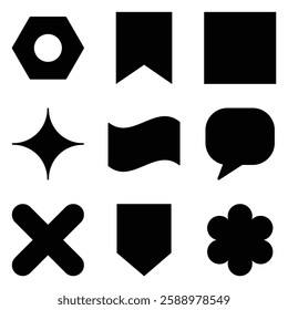 Simple Shapes Glyph Flat Icon Set Isolated On White Background